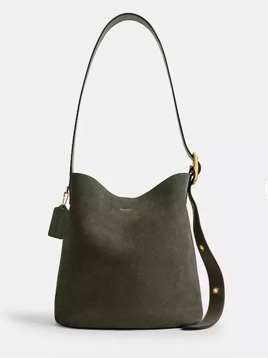 Coach Handbags - Coach Black Suede Bucket Tote with Gold Logo